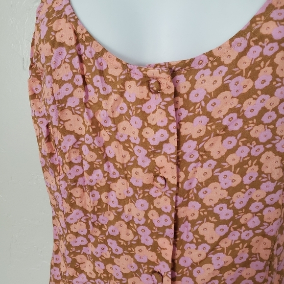 BP. NWT Women's Medium Sleeveless Dress Goldenrod Pink Purple Floral Button Up - Picture 6 of 9